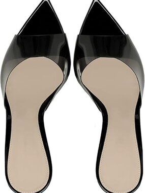 Women'S Clear Pointed Open Toe Stiletto Heel Slide Sandals Fashion Sexy Slip On